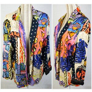 Vintage Other Destination 80s Blazer Abstract Colorful Print Patchwork Rayon S
